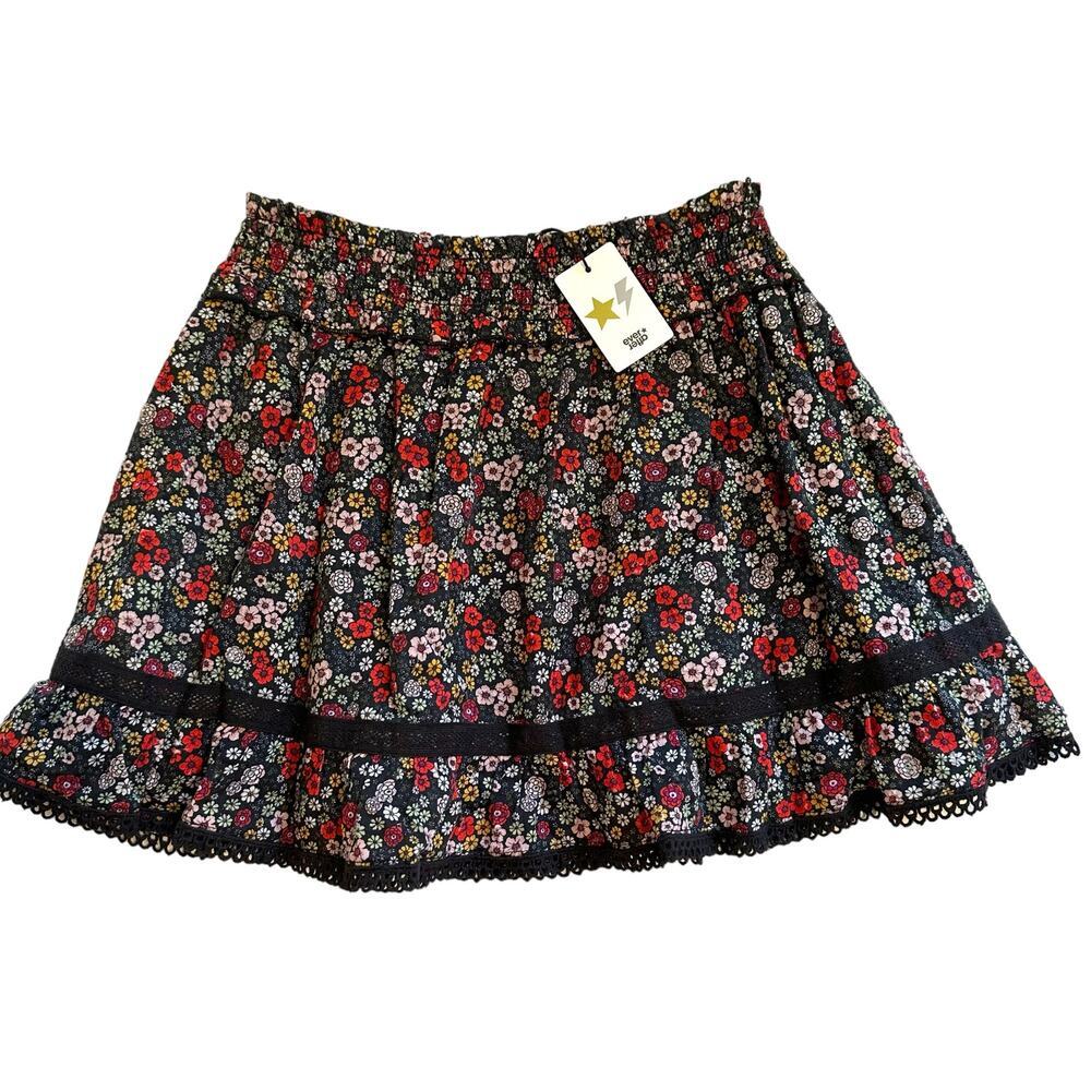 NWT Everafter Girls Black Floral Kara Skirt 12